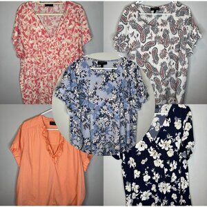 Lot Of 5 Lane Bryant Size 18 Summer Tops Floral Short Sleeve Solid Paisley Print